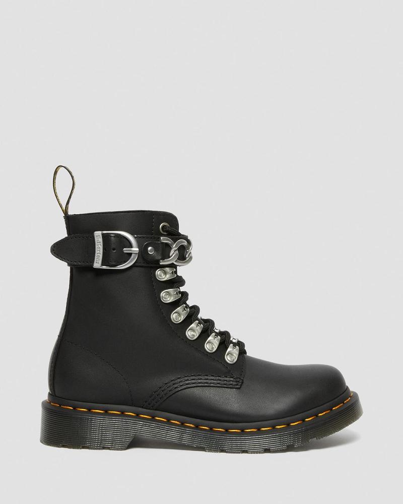 Black Women's Dr Martens 1460 Pascal Chain Leather Lace Up Boots | CA 181FDN